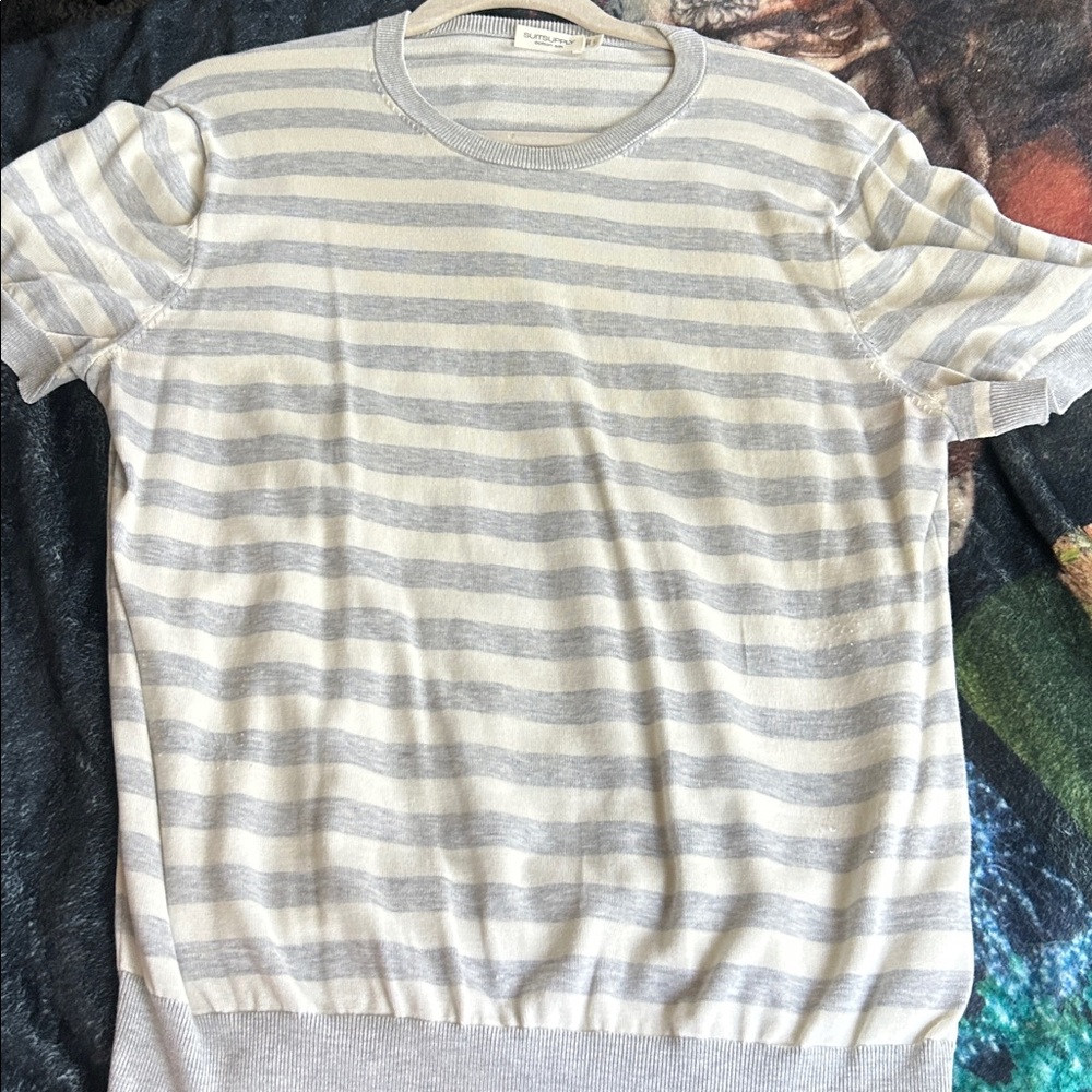 Suitsupply Gray and Cream Striped Sweater